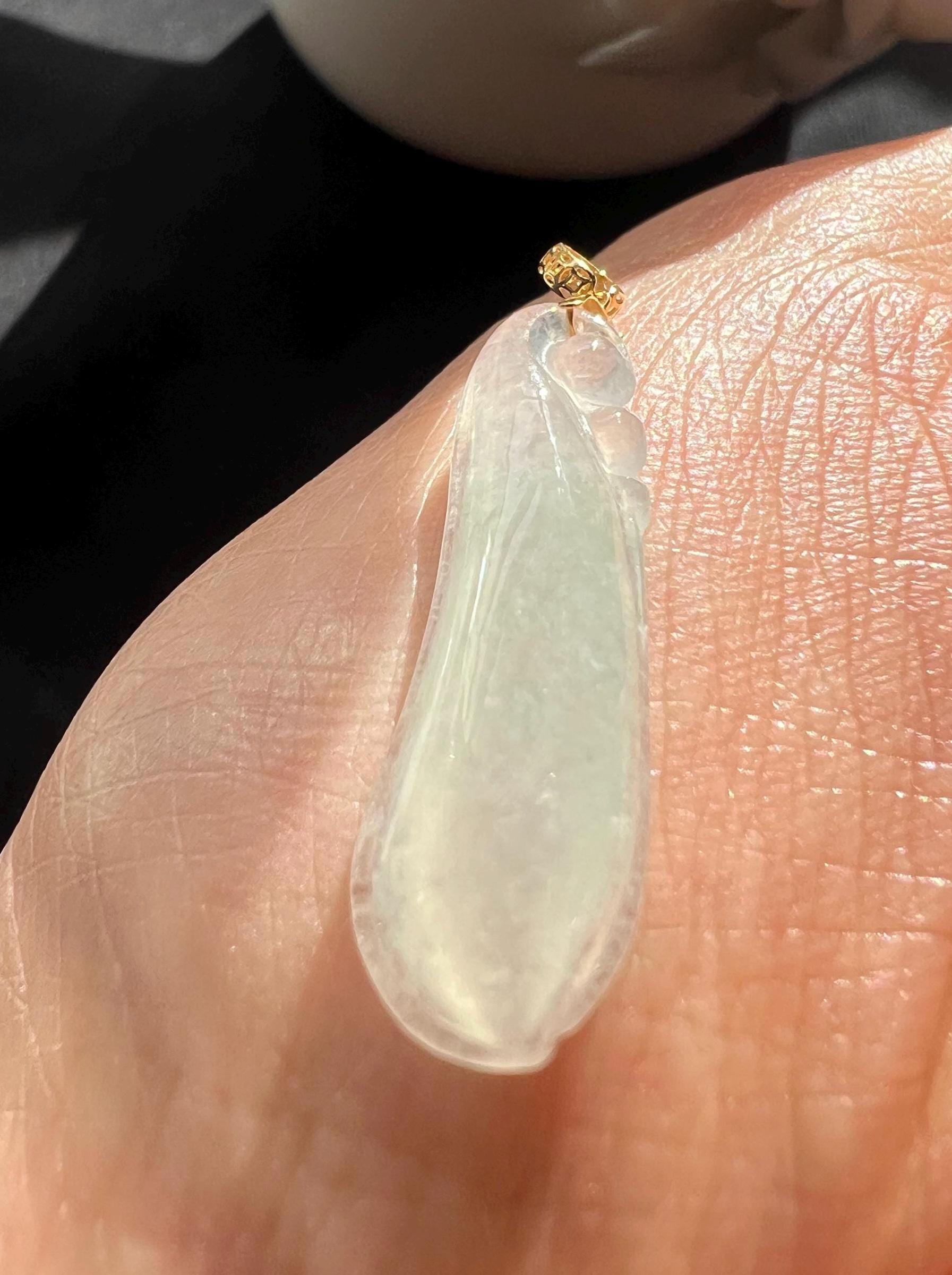 Hand-Carved Ice-Type Jadeite Pendant. Minimalist Jadeite Jewelry, 18K solid gold Necklace, Asian Inspired Jewelry, Lucky Pendant