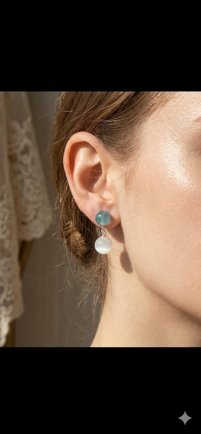 Jade & Aquamarine or Quartz Earrings