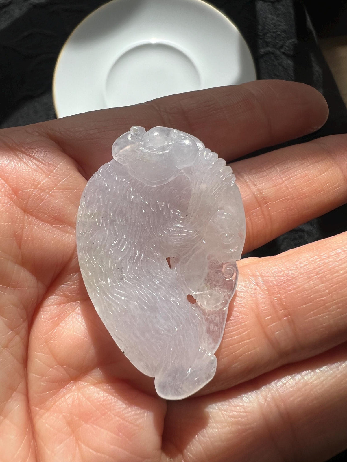 Lavender Jadeite Monkey Pendant