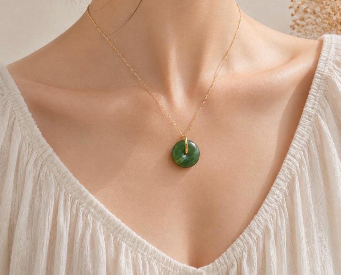 Green Nephrite Peace Donut Pendant