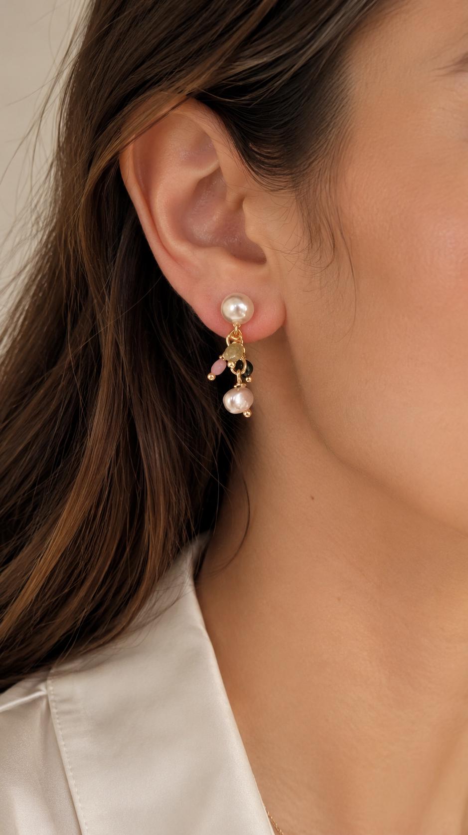 Freshwater Pearl & Tourmaline Earrings