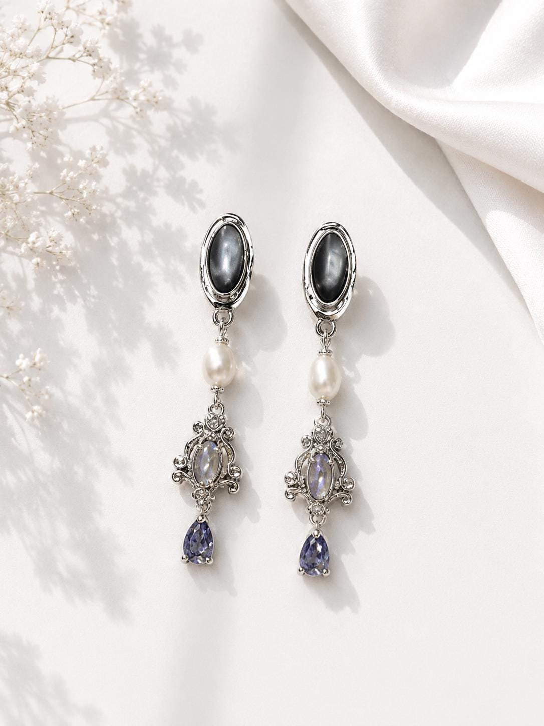 Black Mother Of Pearl Amethyst Earrings