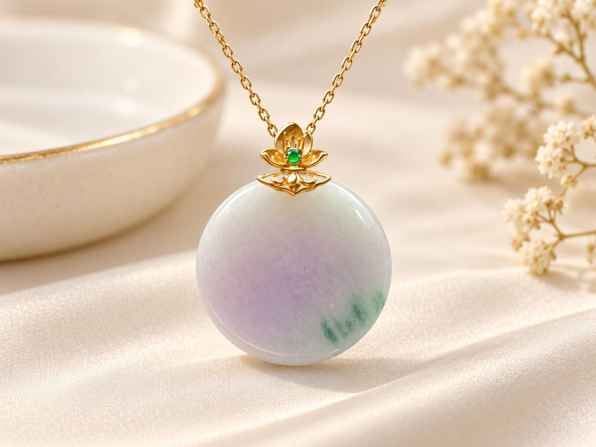 Lavender-Green Jadeite Lotus in 18K Gold