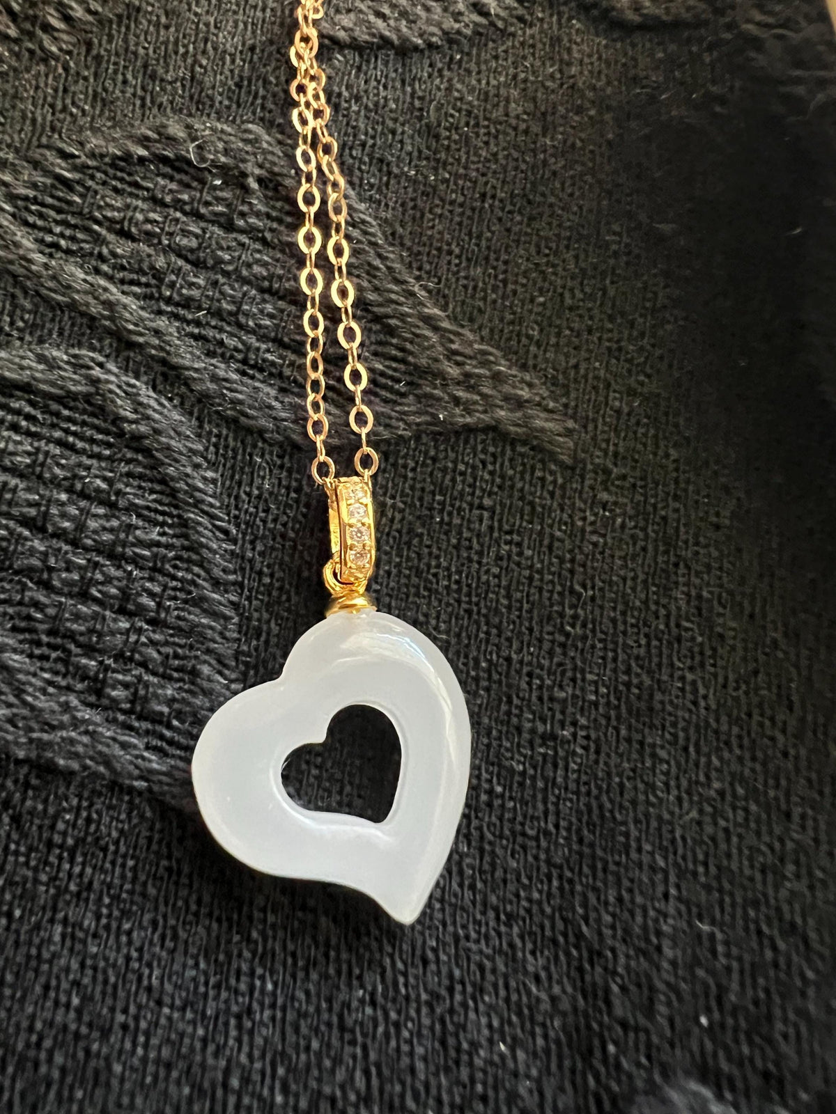 White Nephrite Heart Vermeil Necklace