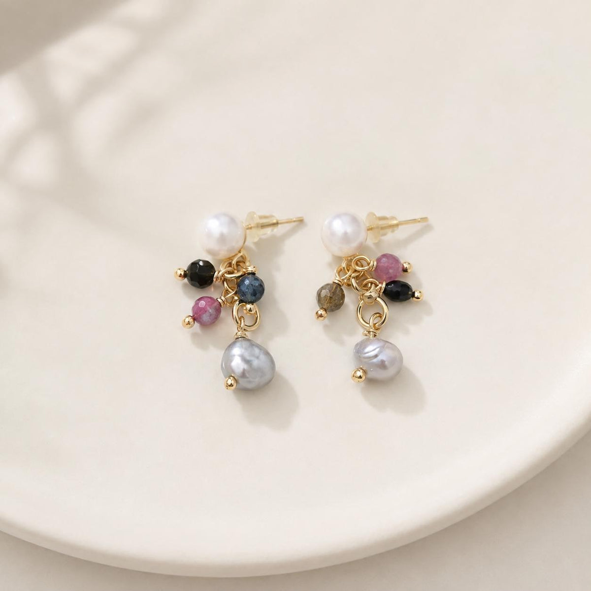Freshwater Pearl & Tourmaline Earrings
