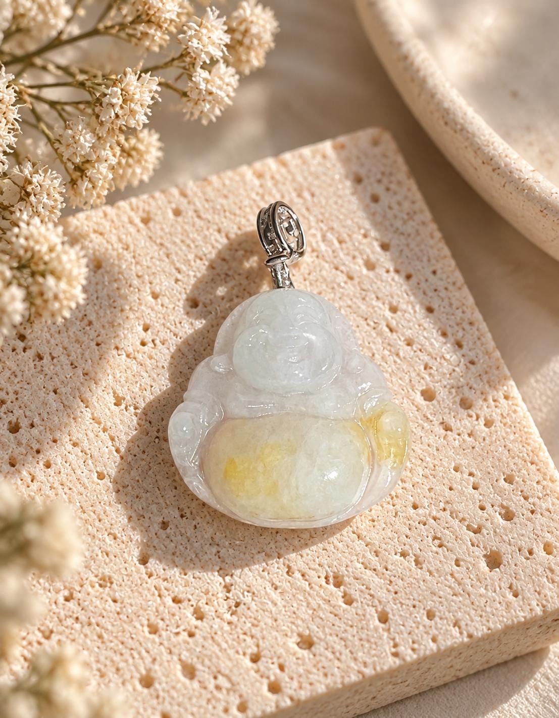 Jadeite Laughing Buddha Pendant