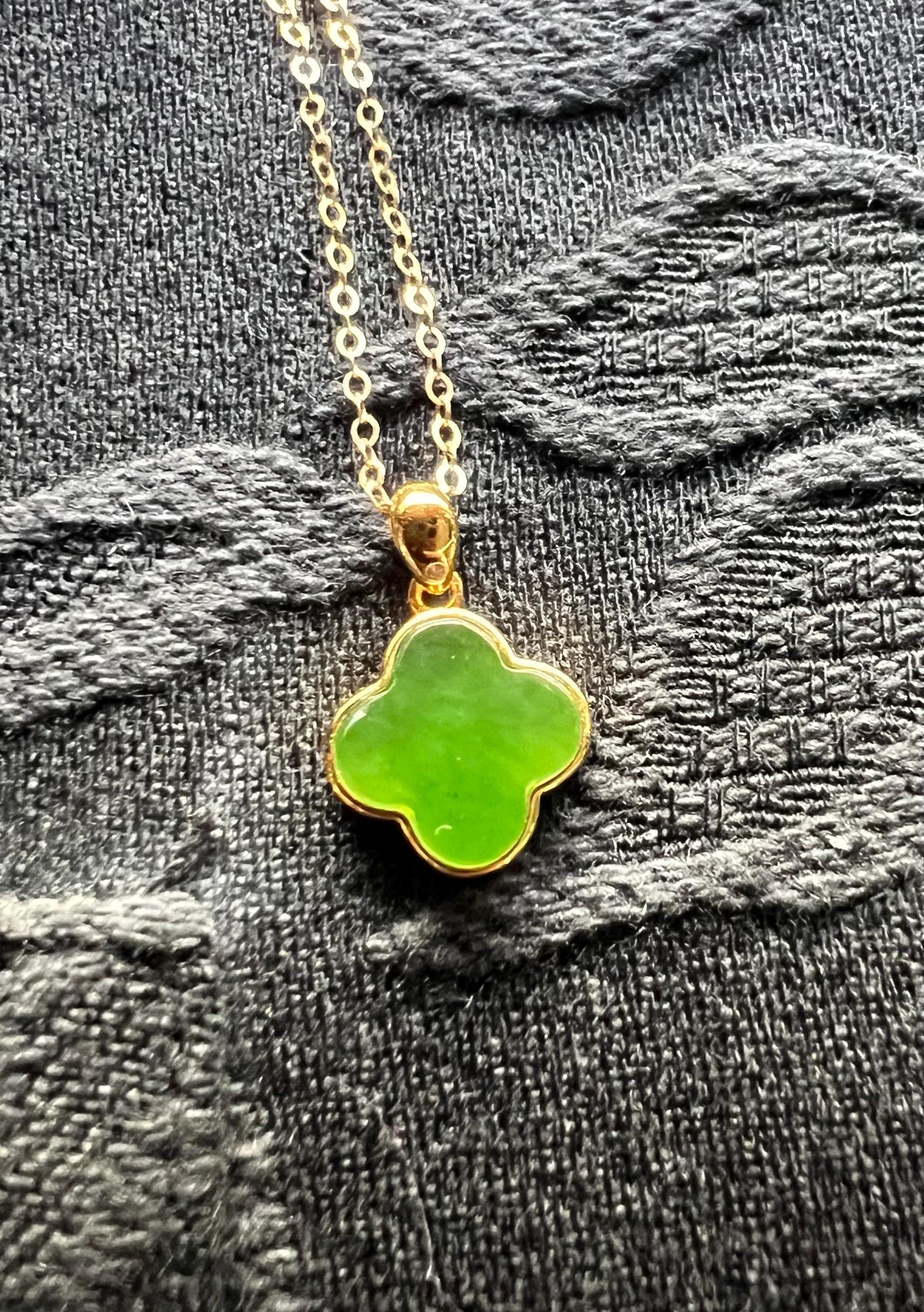 Green Nephrite Four-Leaf Clover Necklace