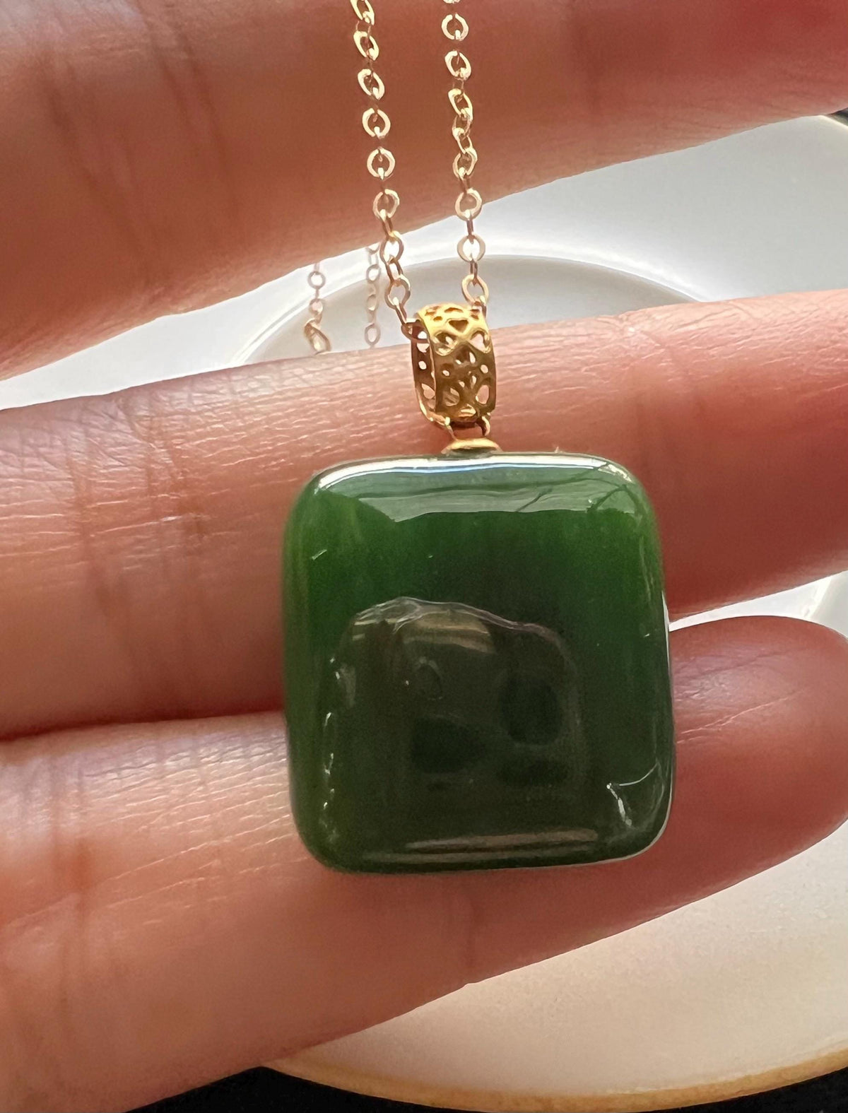 Green Nephrite Peace Plaque in 18K Gold