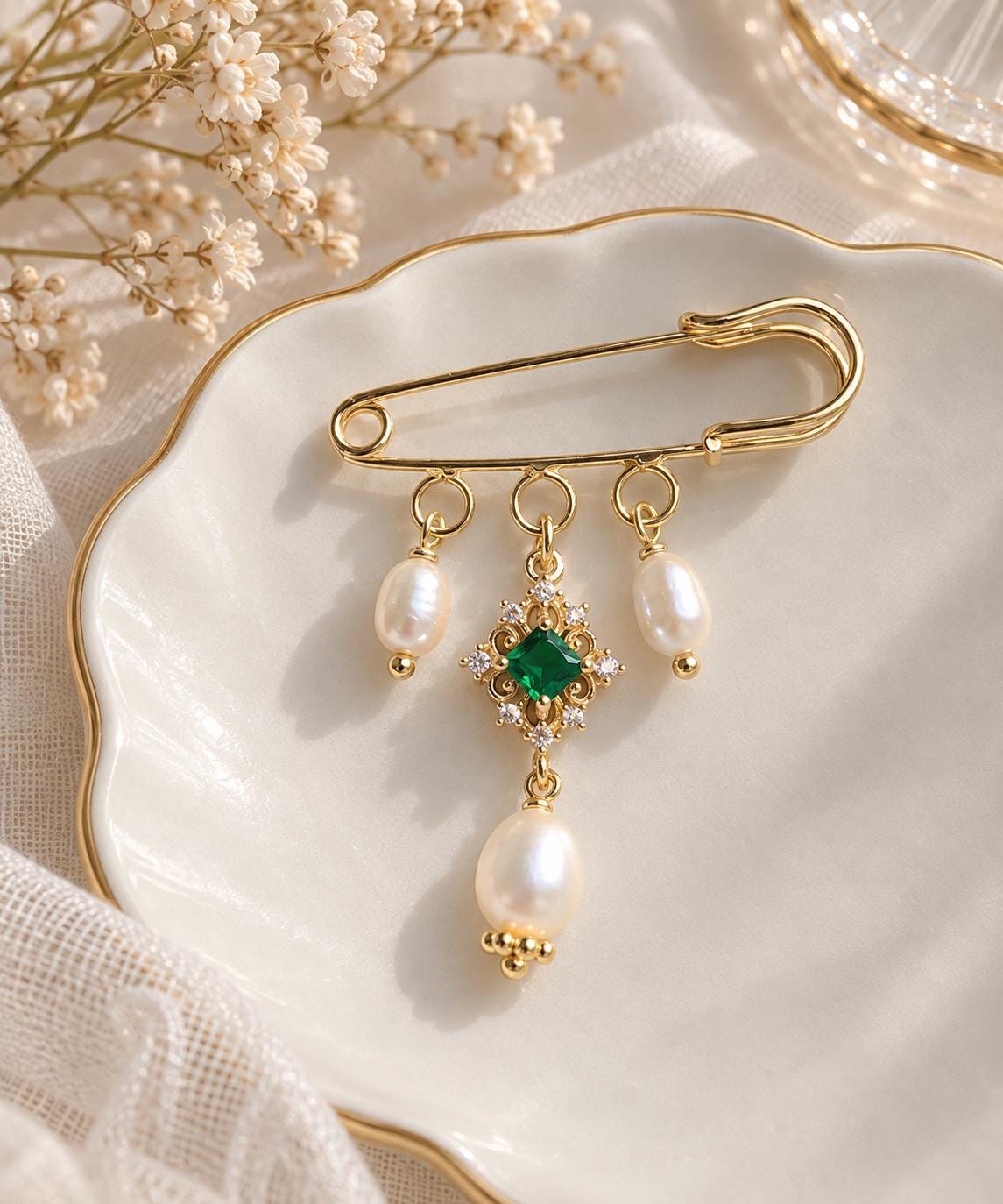 Baroque Pearl Safety Pin Brooch