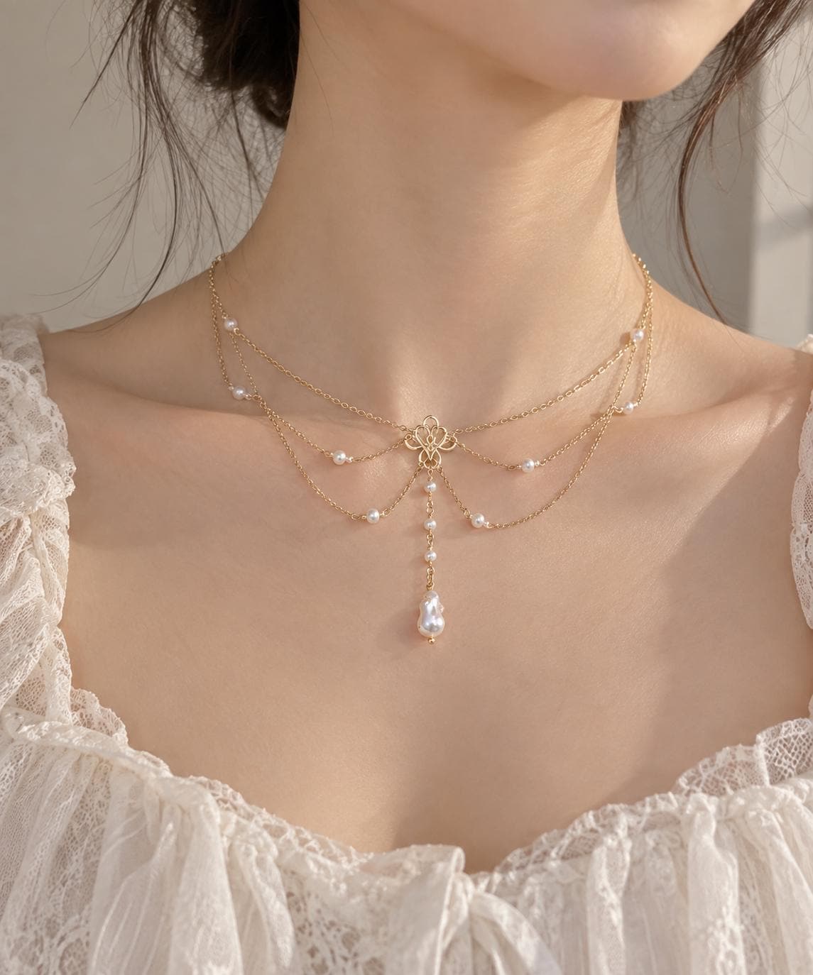 Vintage Style Freshwater Pearl Filigree Necklace