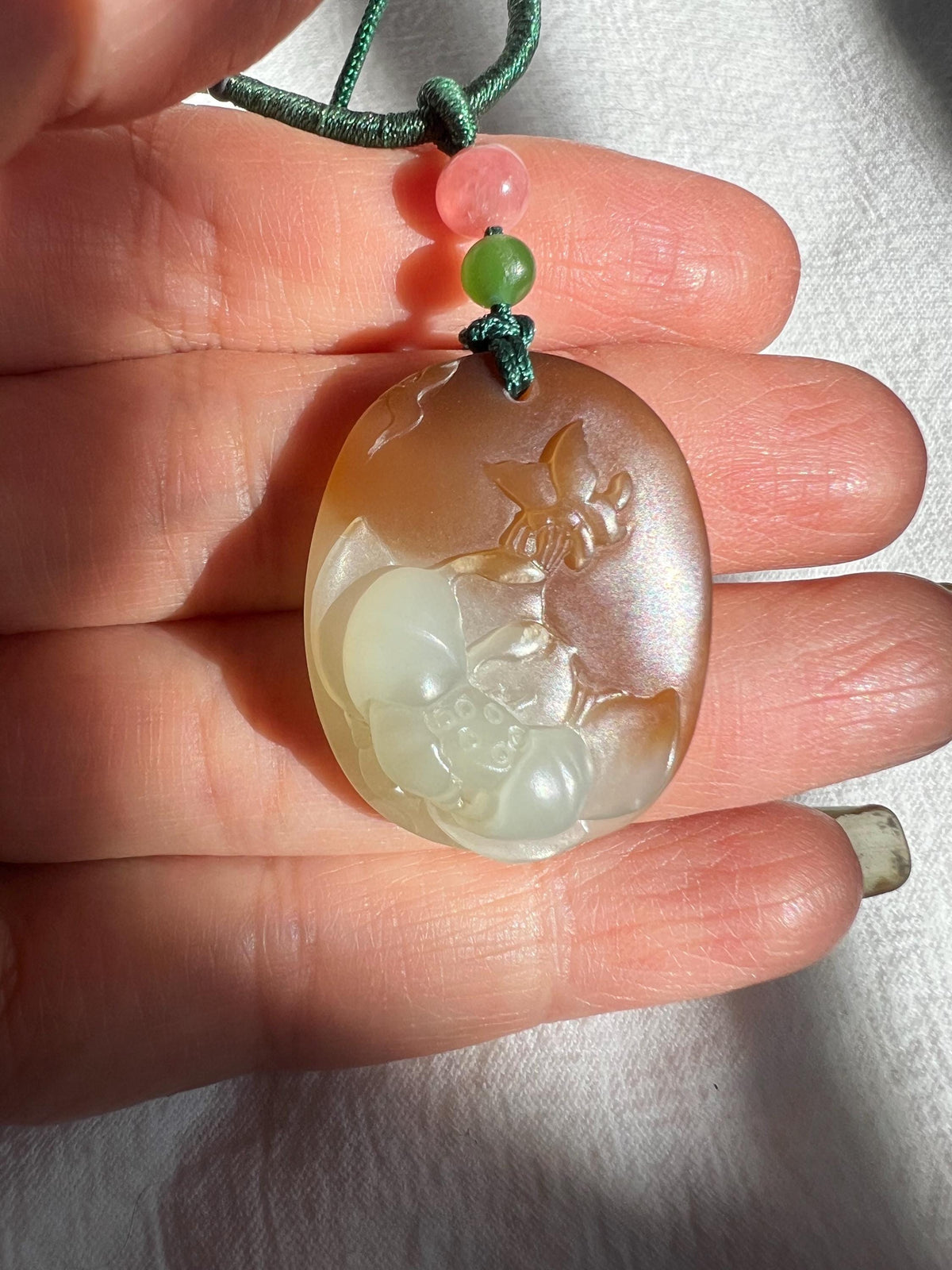 Sugar Nephrite Butterfly & Lotus Pendant