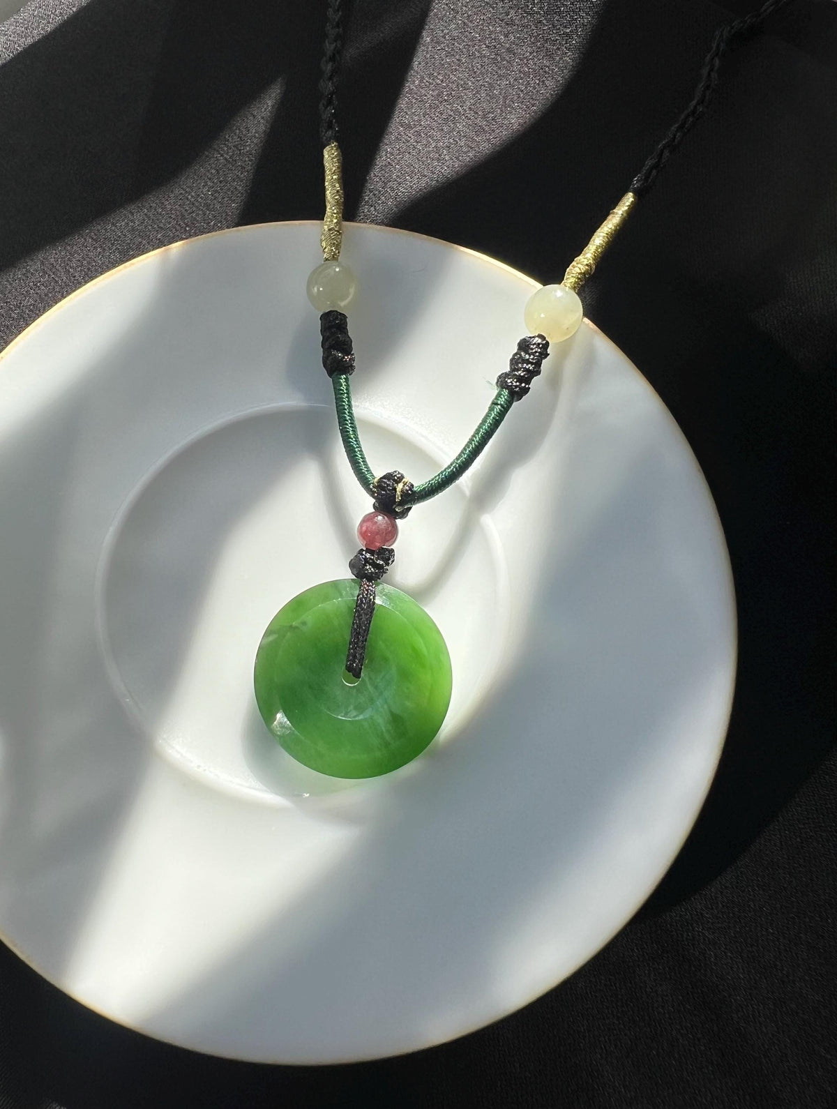 Green Nephrite Peace Donut Necklace