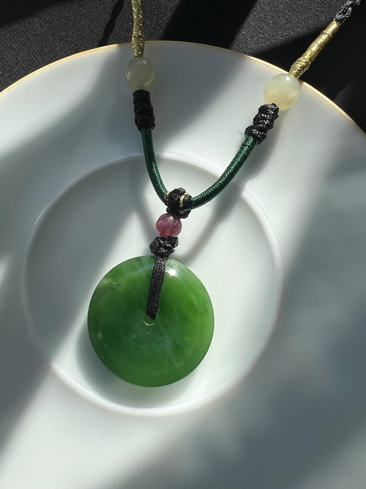 Green Nephrite Peace Donut Necklace