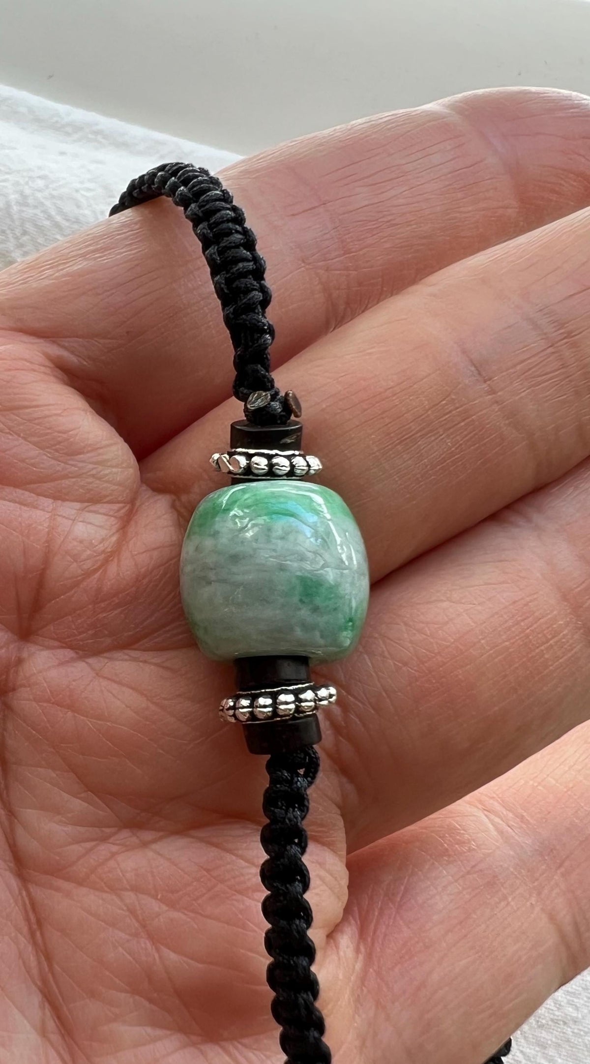 Jadeite Barrel Bead Cord Bracelet