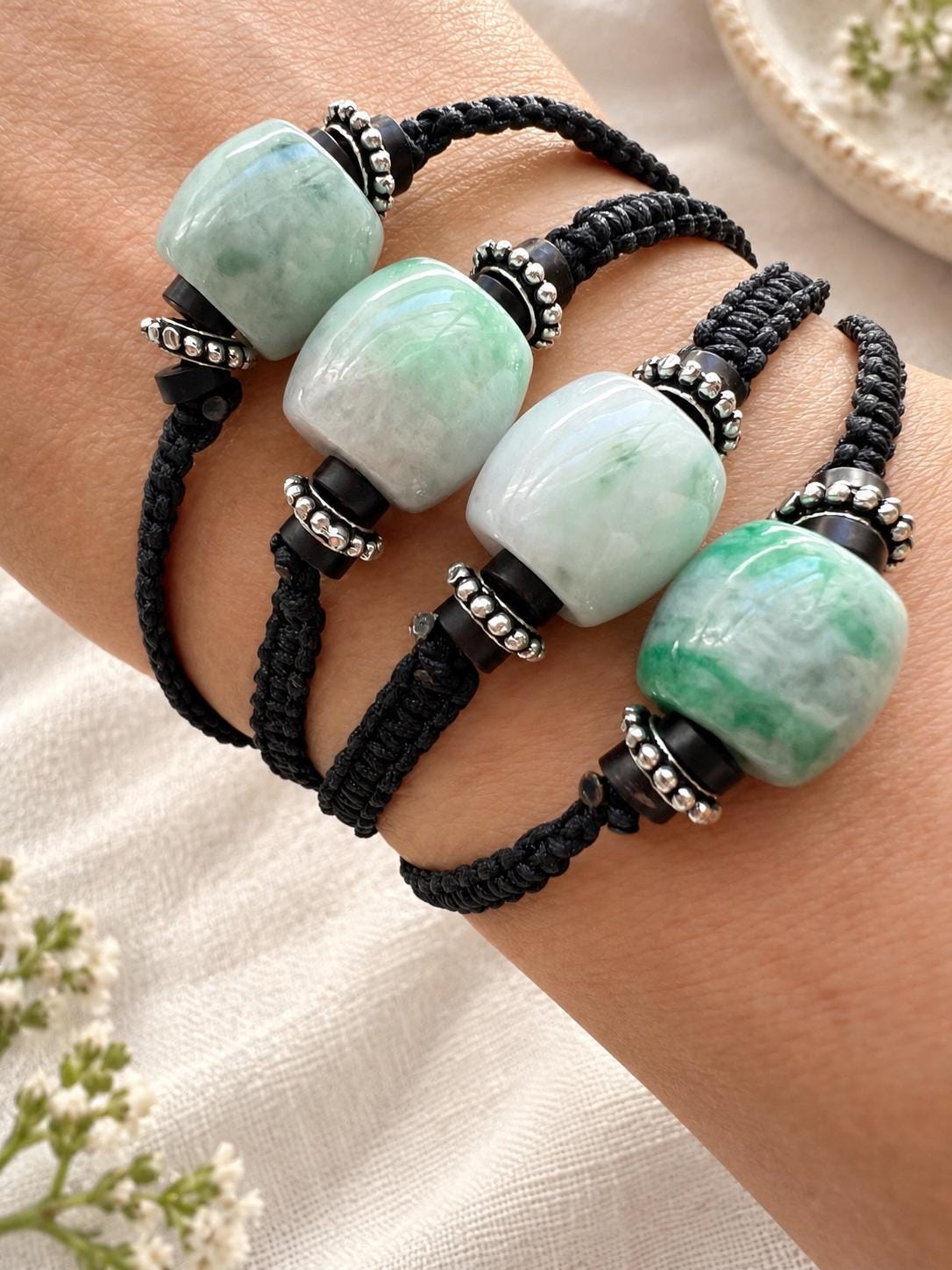 Jadeite Barrel Bead Cord Bracelet