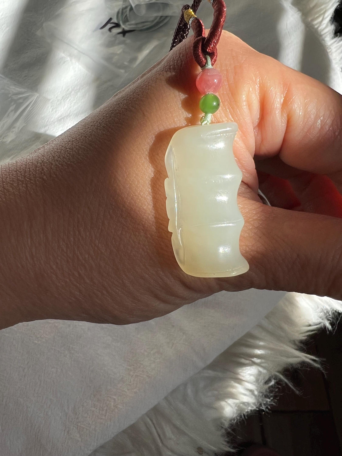 Carved Nephrite Bamboo Necklace