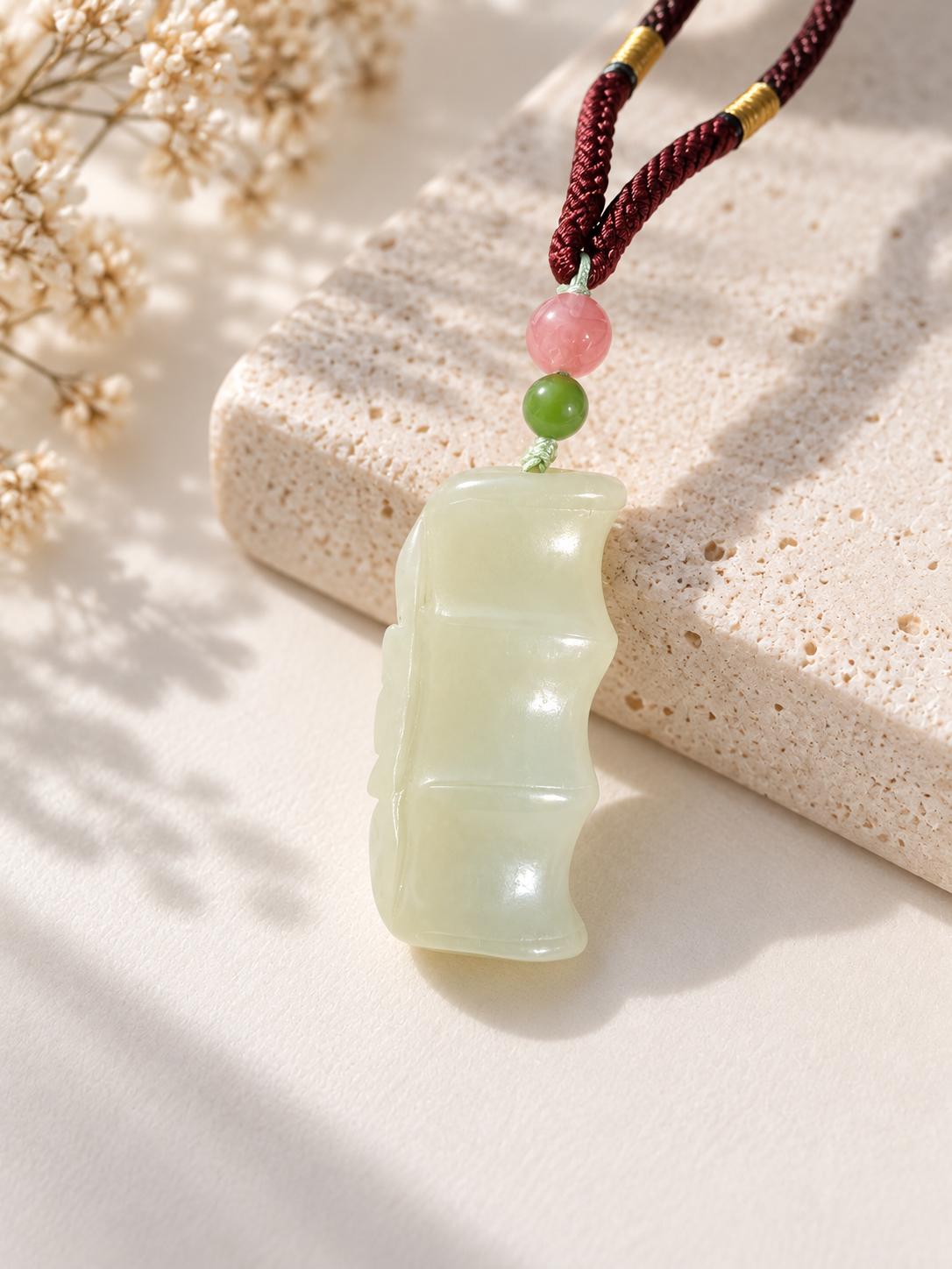 Carved Nephrite Bamboo Necklace