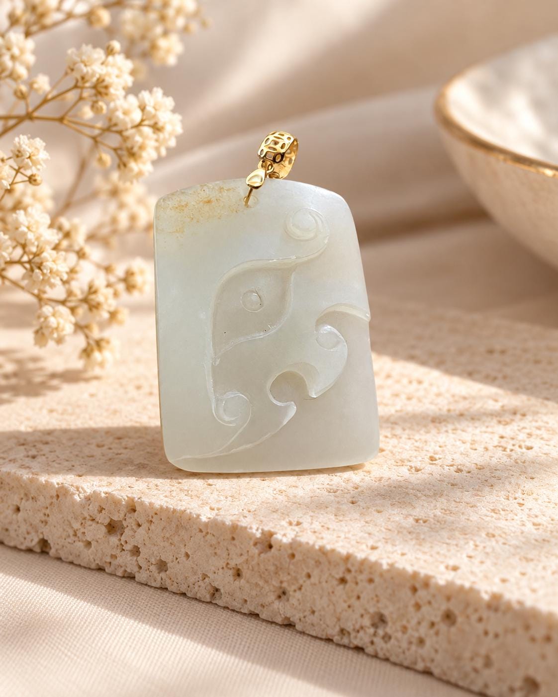 White Nephrite Mythical Beast Pendant