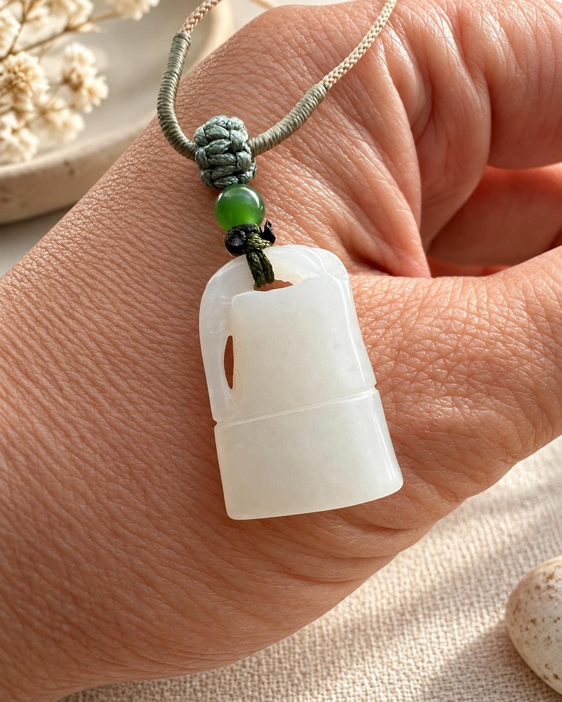 Carved Nephrite Bamboo Pendant