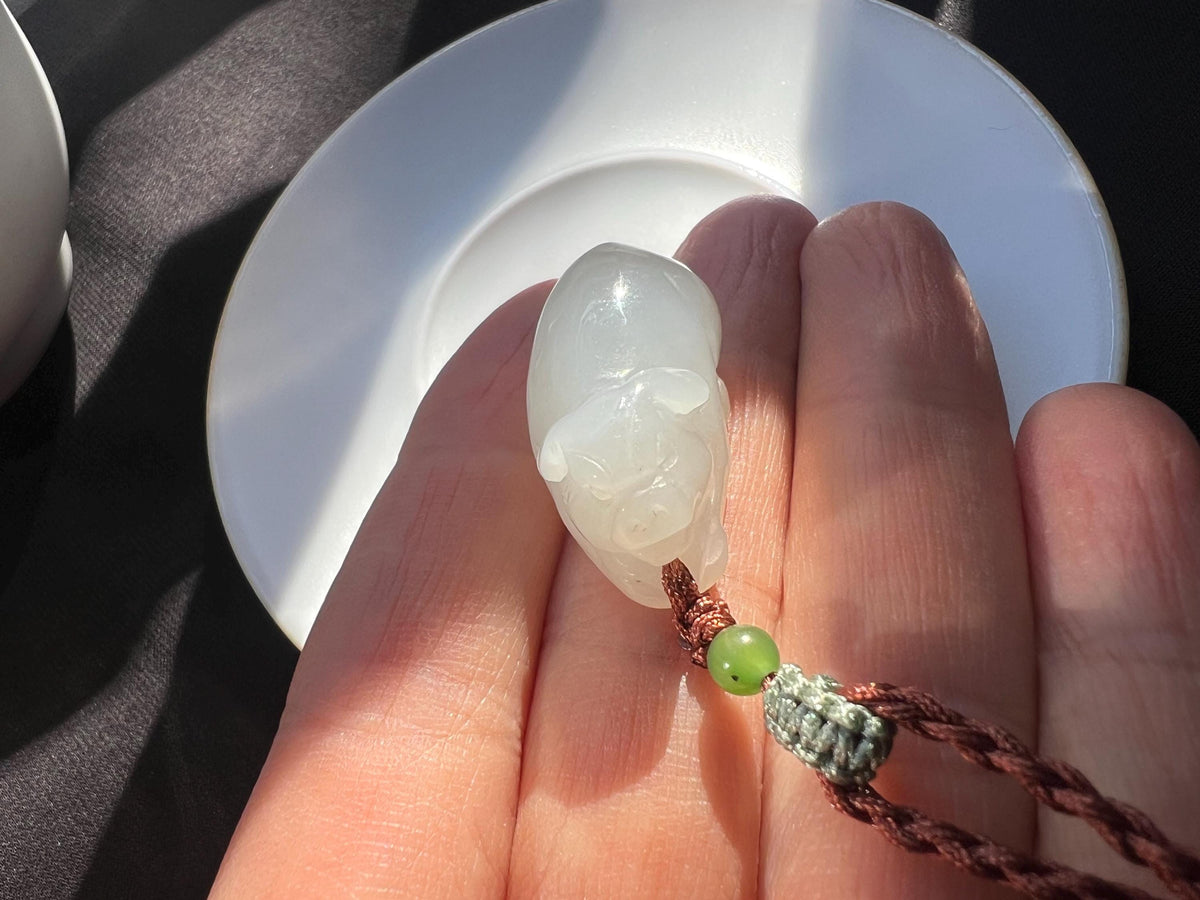 White Nephrite Piglet Pendant