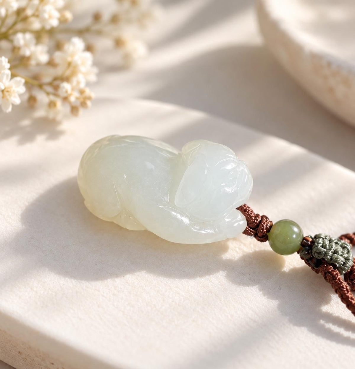 White Nephrite Piglet Pendant