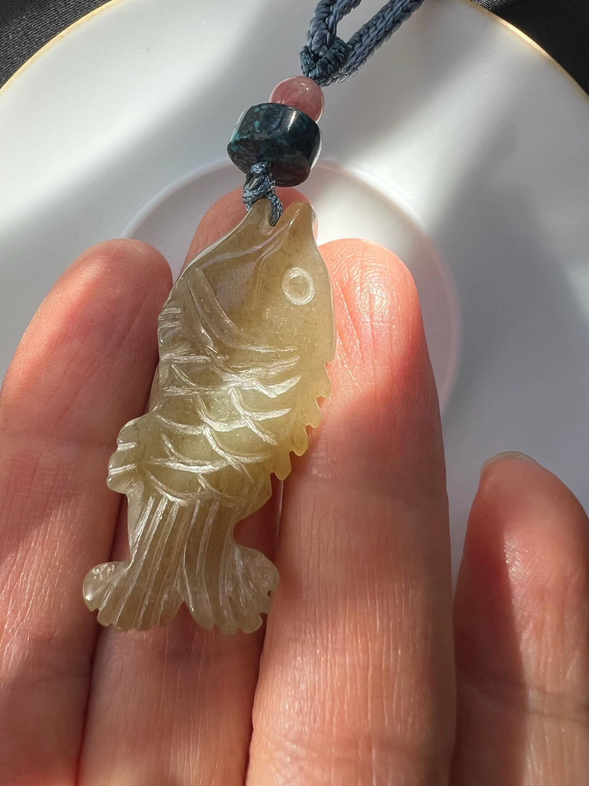 Sugar Nephrite Fish Pendant Necklace