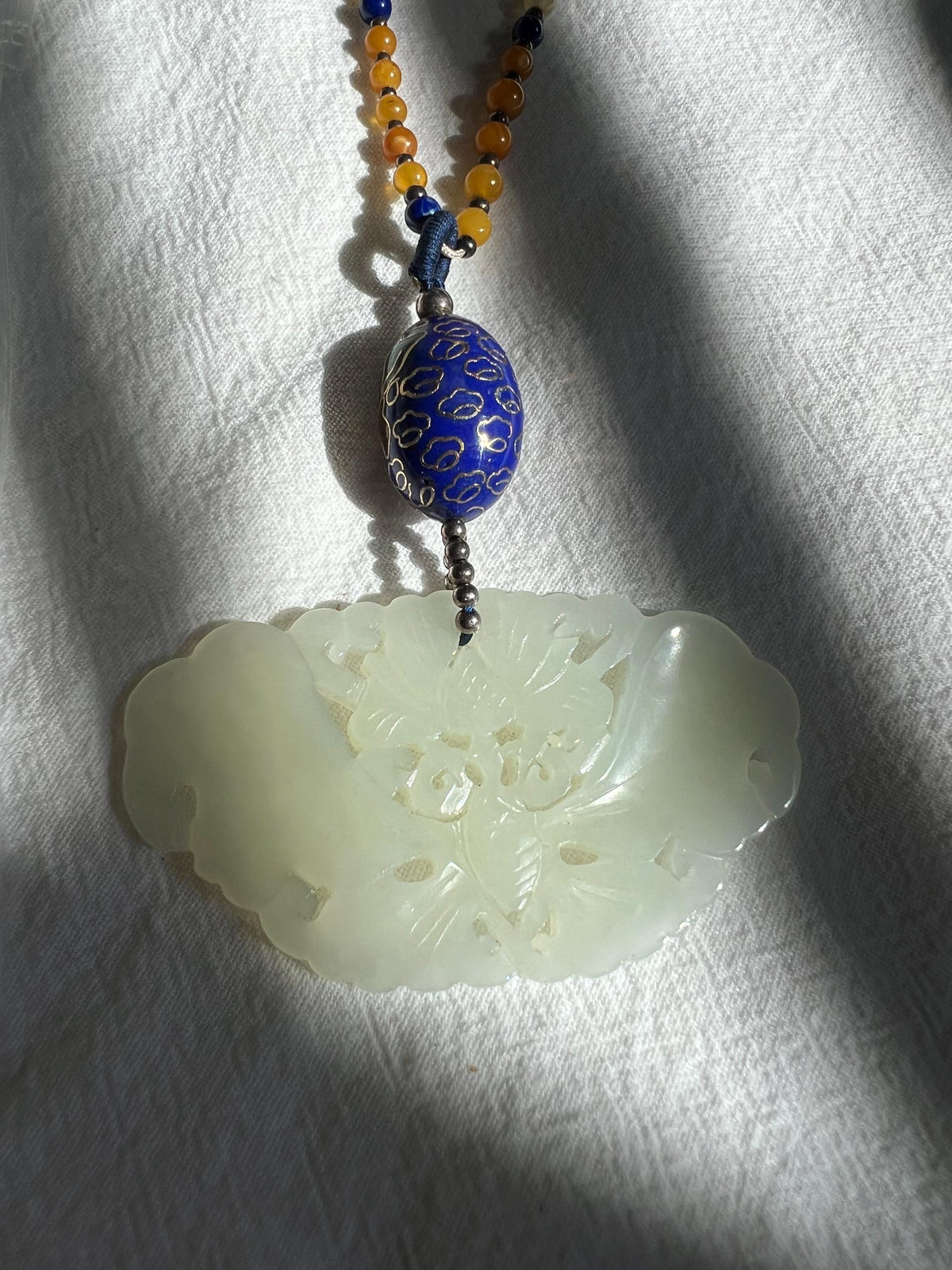 Nephrite Butterfly & Flower Pendant
