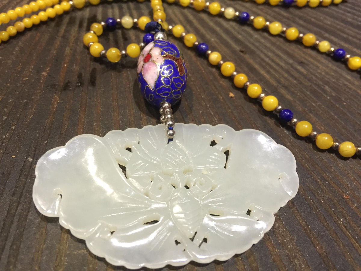 Nephrite Butterfly & Flower Pendant
