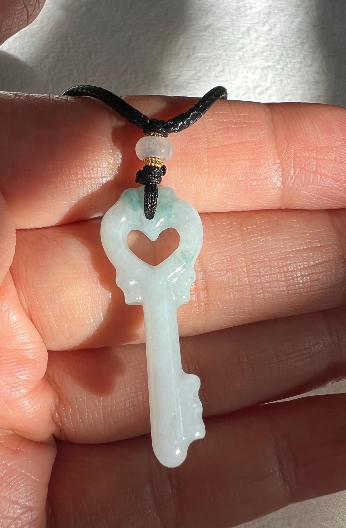 Green Jadeite Heart Key Necklace