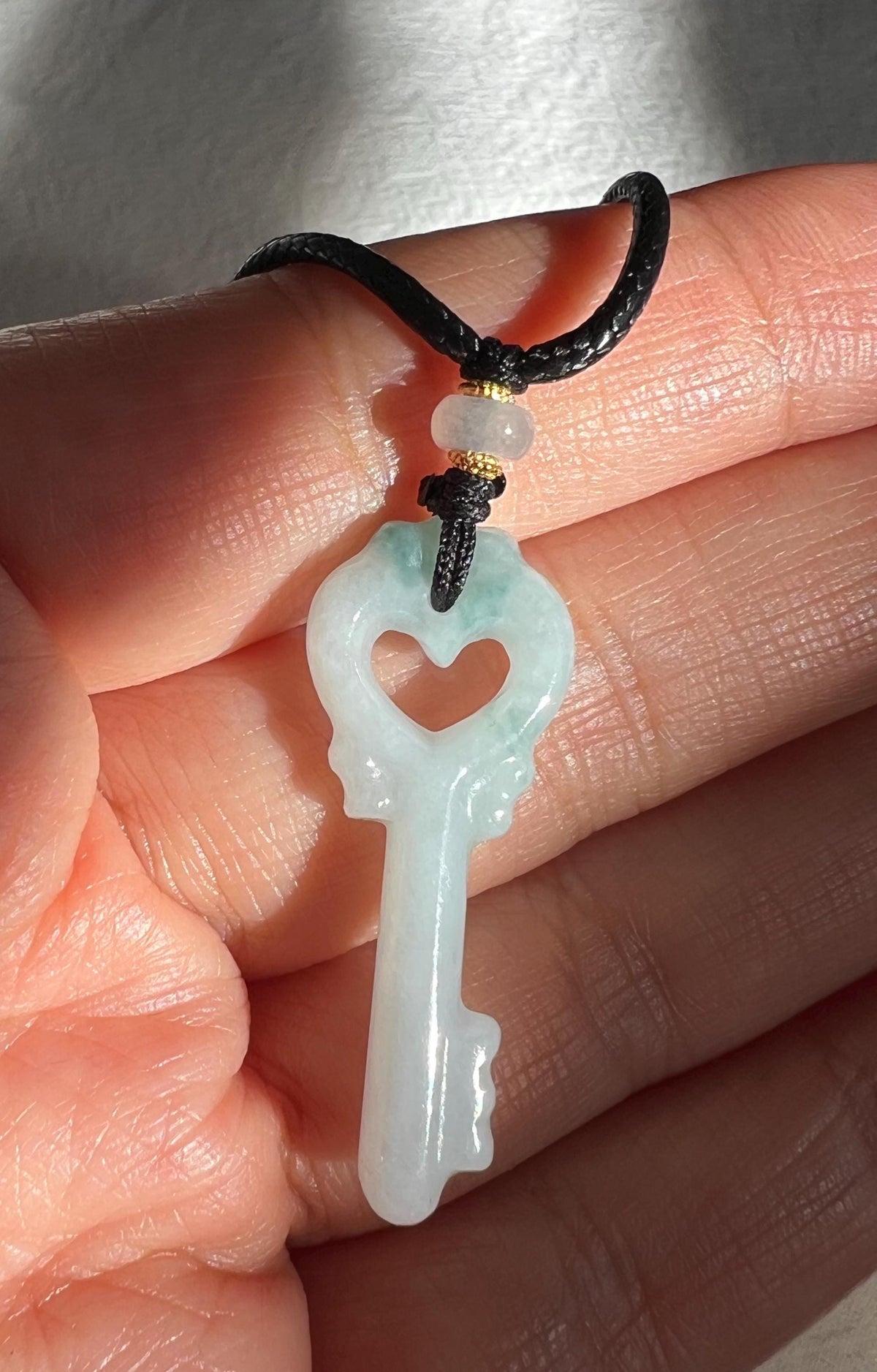 Green Jadeite Heart Key Necklace