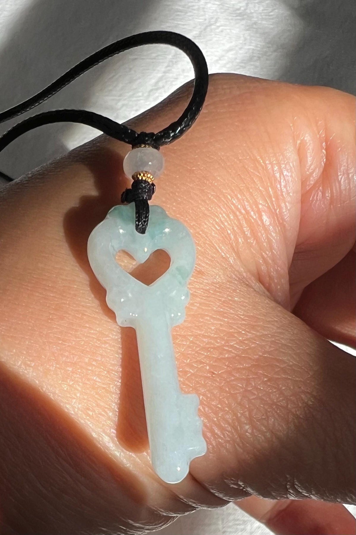 Green Jadeite Heart Key Necklace