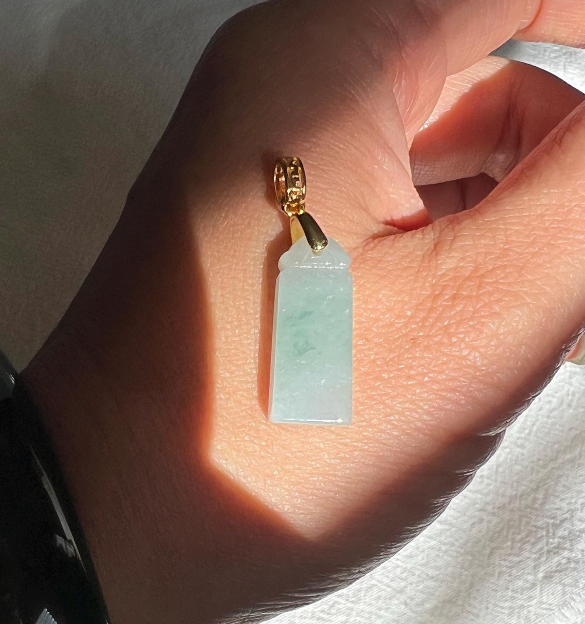 Green Jadeite Rectangular Peace Pendant