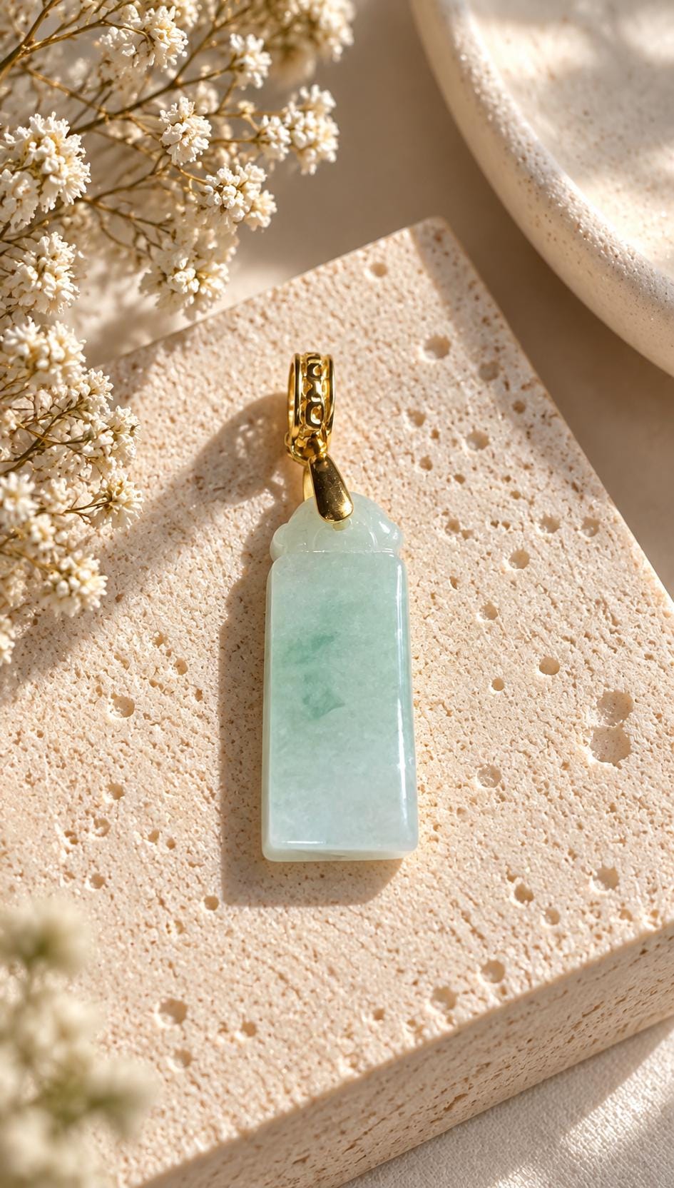 Green Jadeite Rectangular Peace Pendant