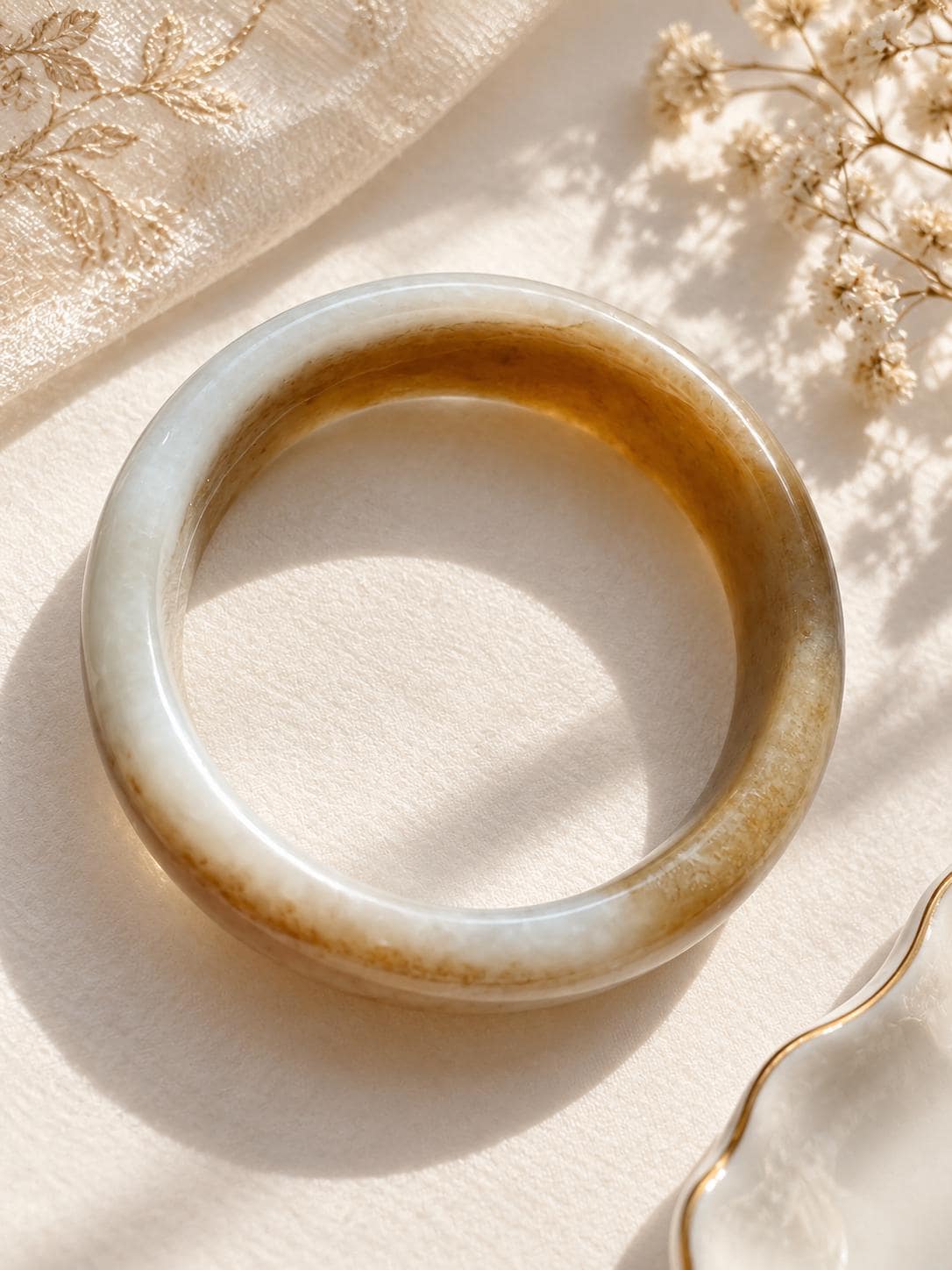 Sugar-White Nephrite Bangle, 60 mm