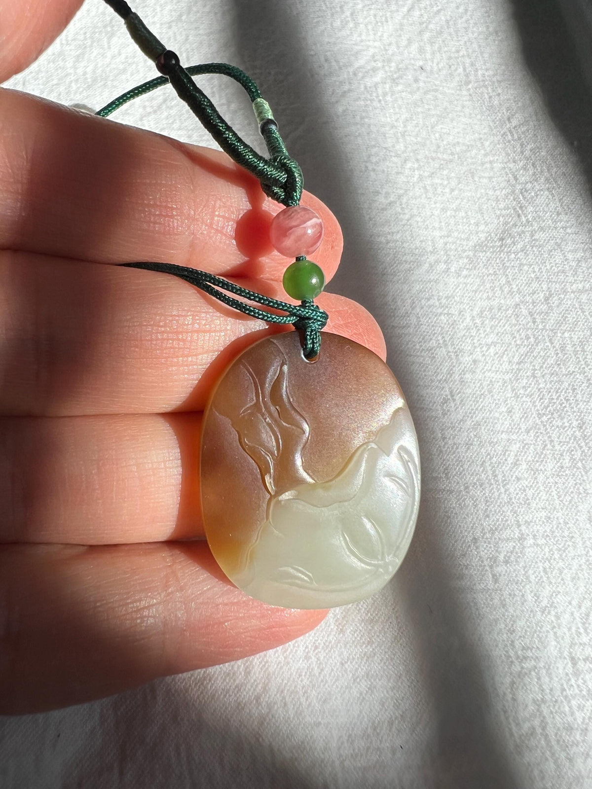 Sugar Nephrite Butterfly & Lotus Pendant