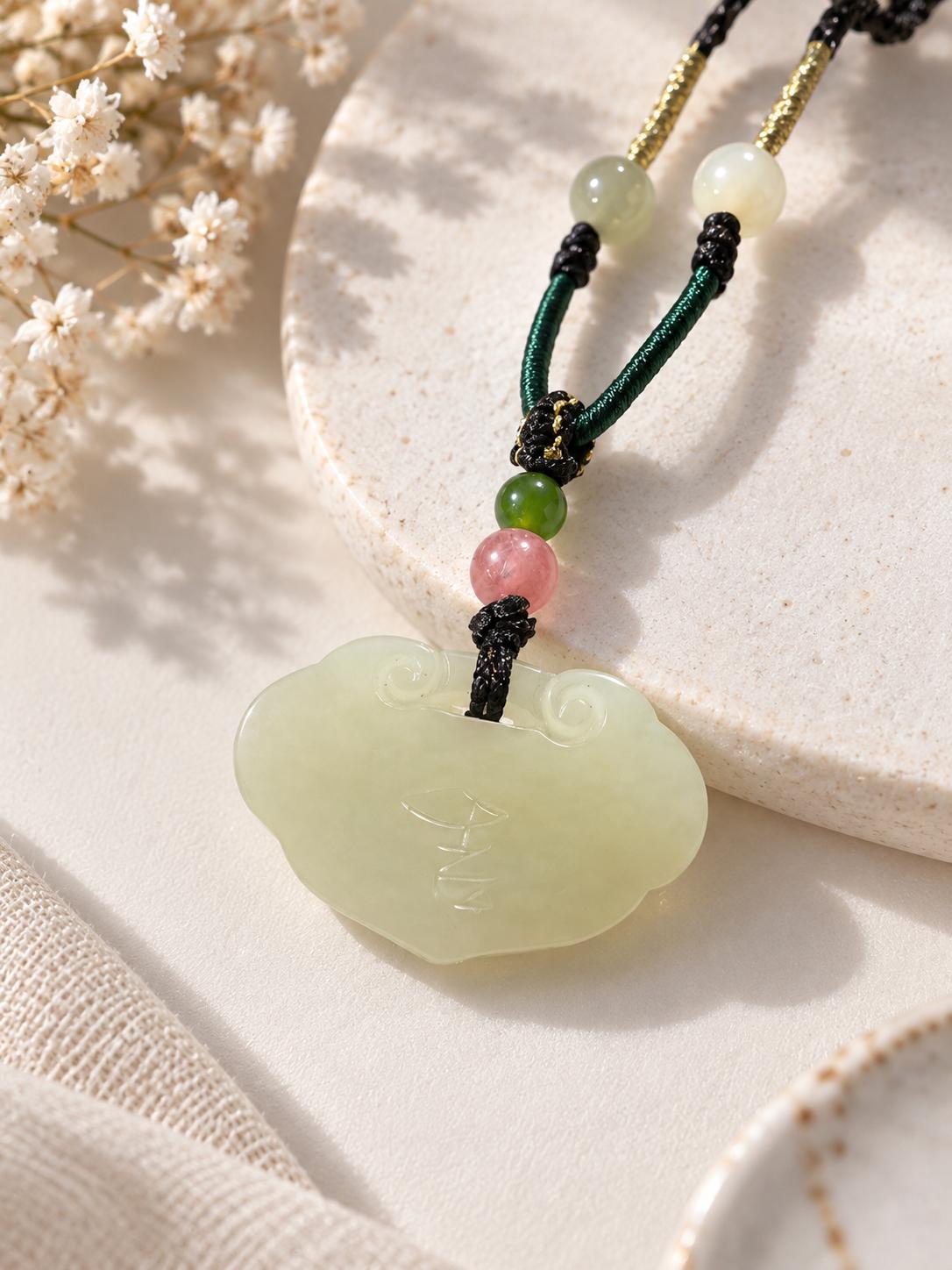 Pale Green Nephrite Peace Lock Pendant