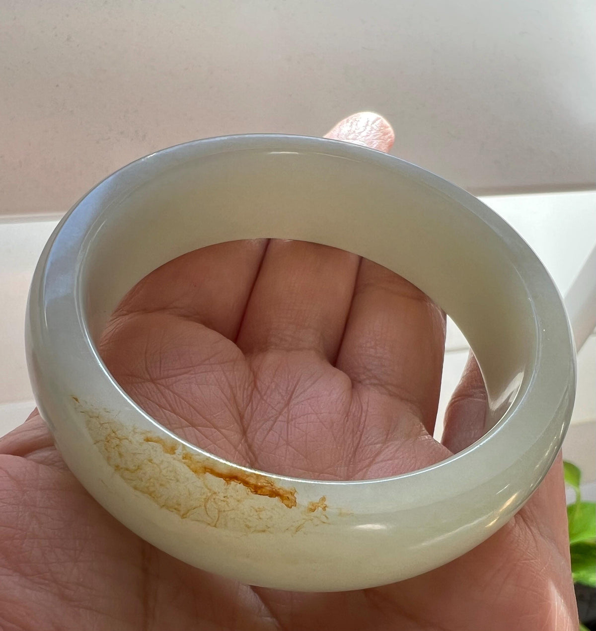 Wide White Nephrite Bangle, 57 mm