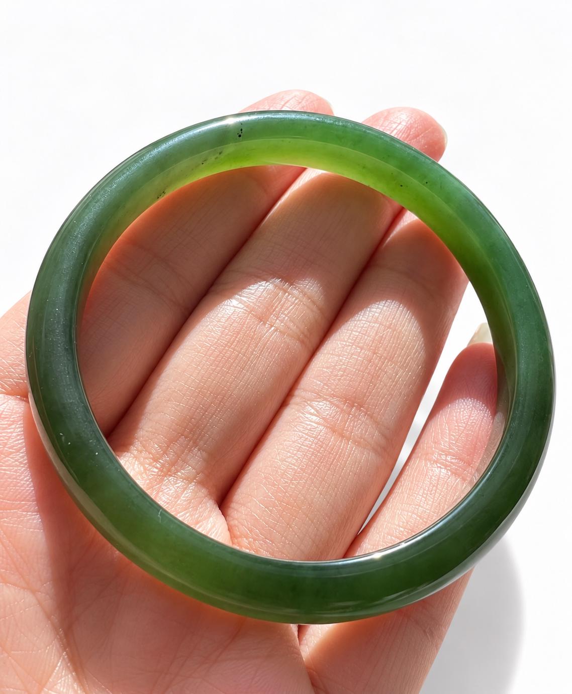 Slim Dark Green Nephrite Bangle, 56 mm