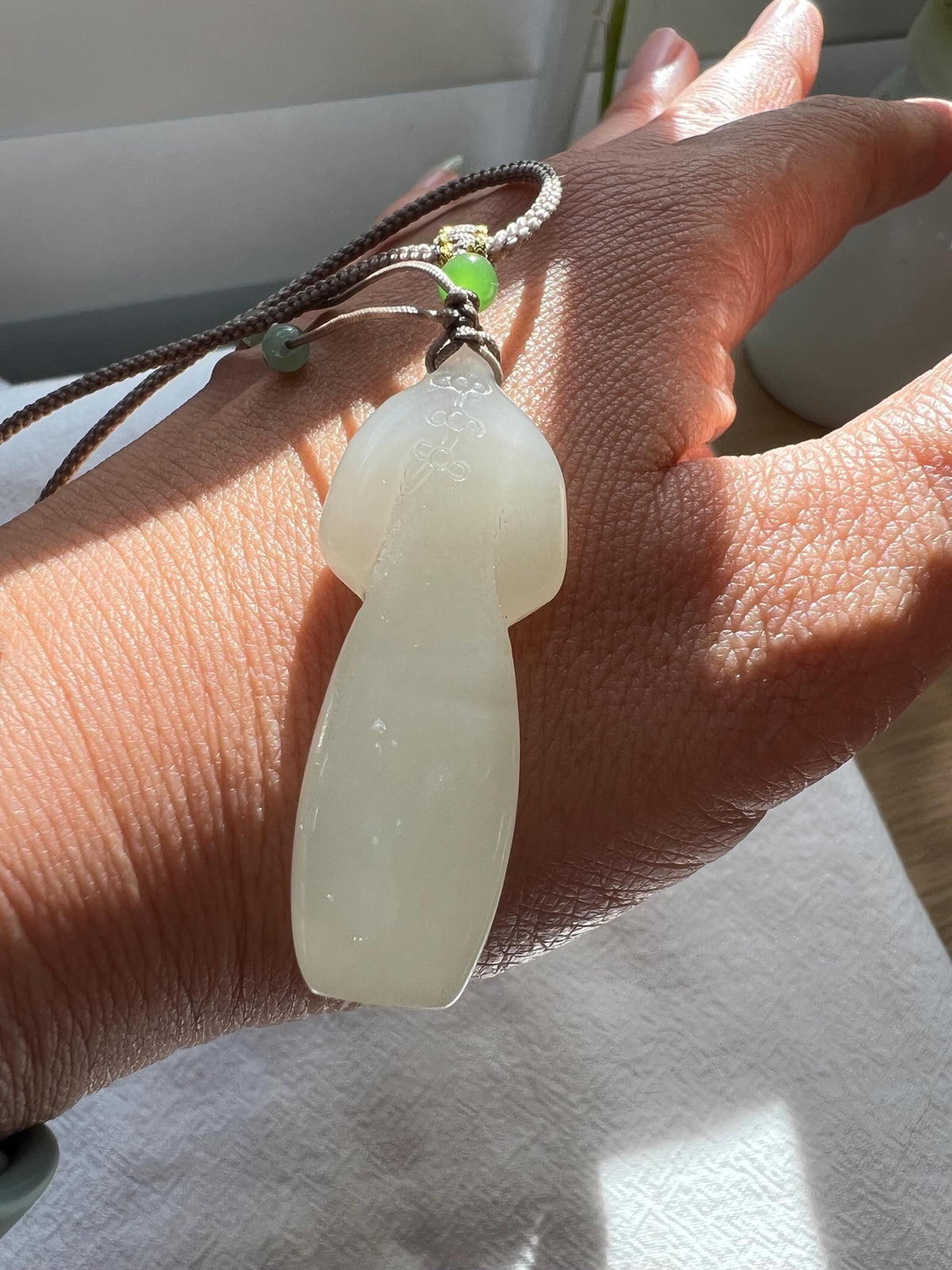 White Nephrite Qipao Pendant