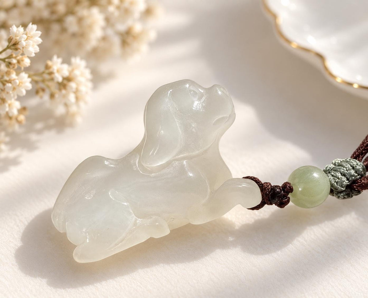 White Nephrite Puppy Pendant
