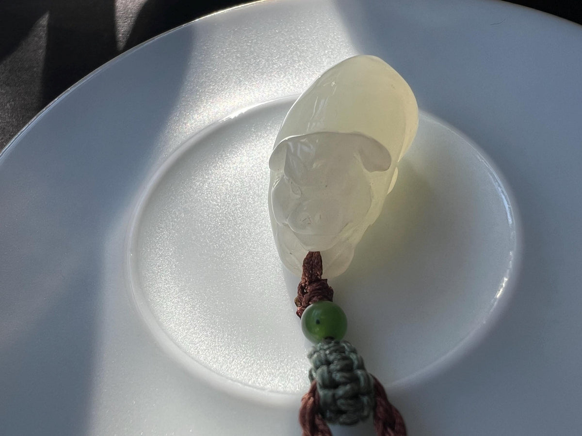 White Nephrite Piglet Pendant