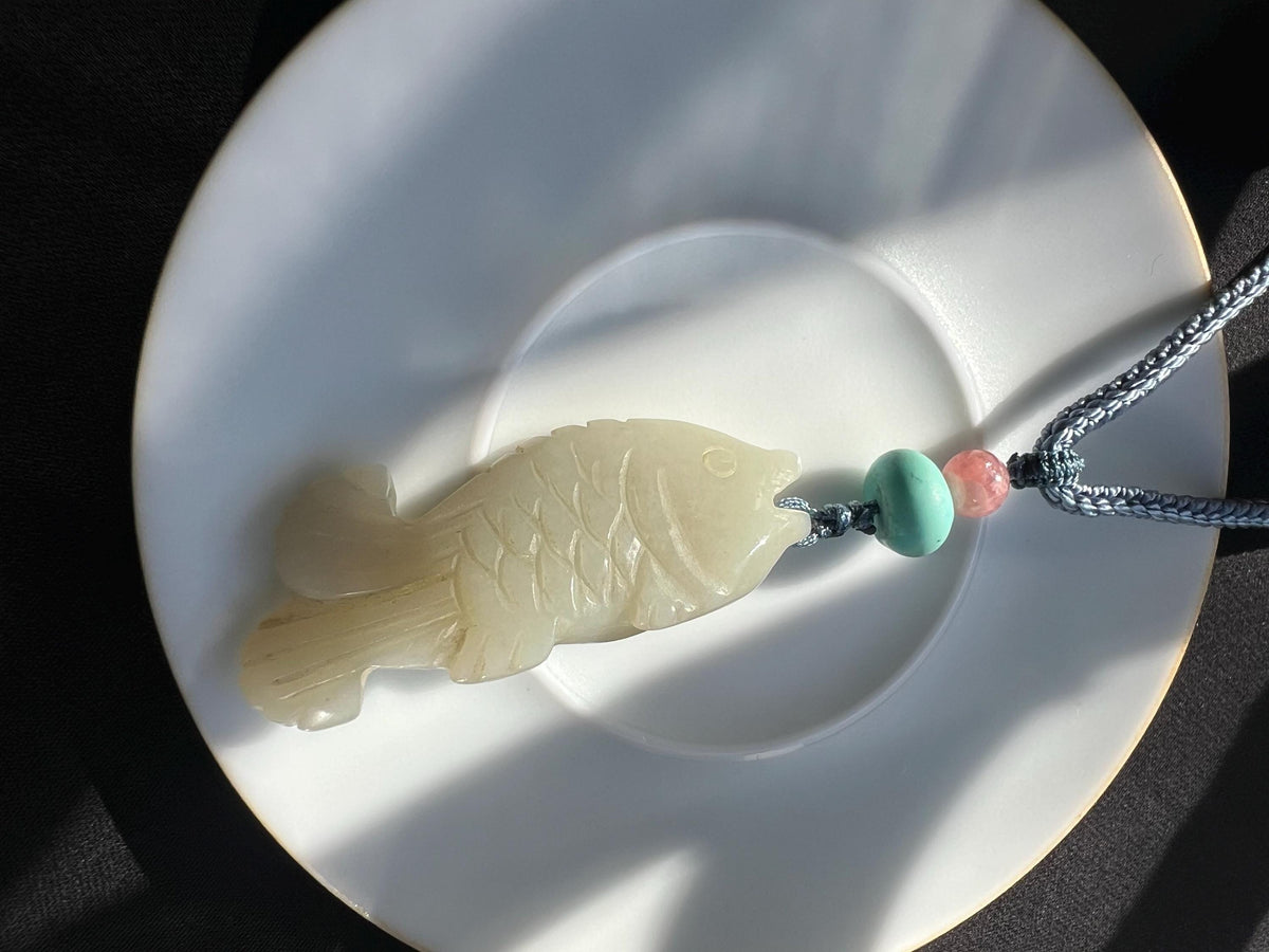 White Nephrite Fish Pendant Necklace