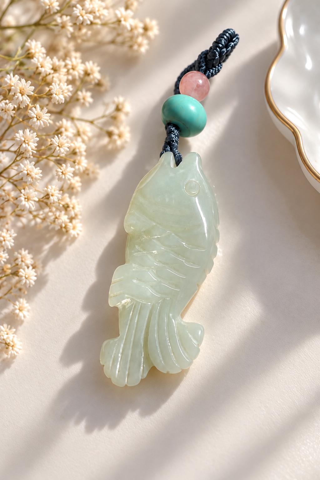 White Nephrite Fish Pendant Necklace