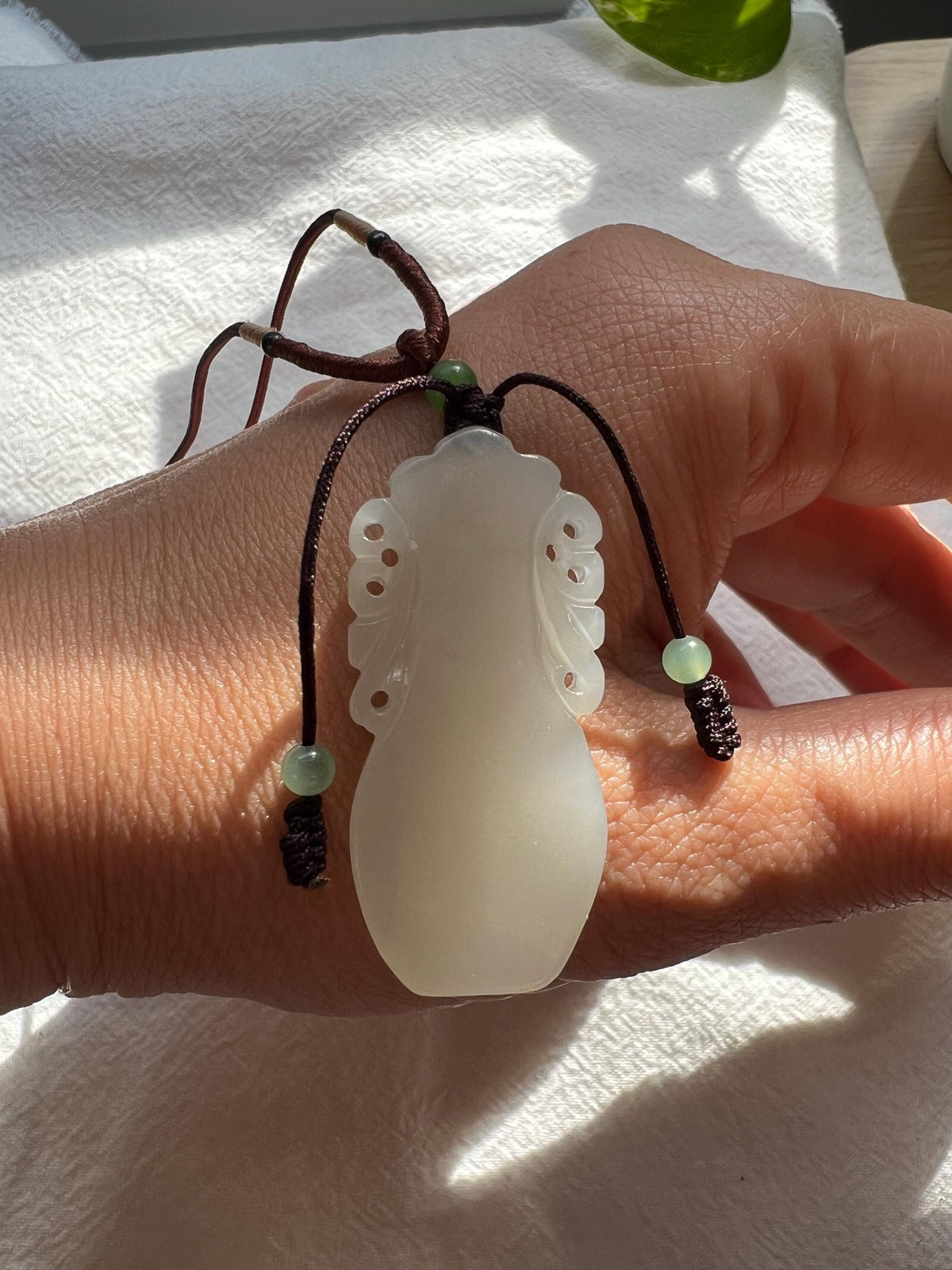 White Nephrite Vase Pendant Necklace