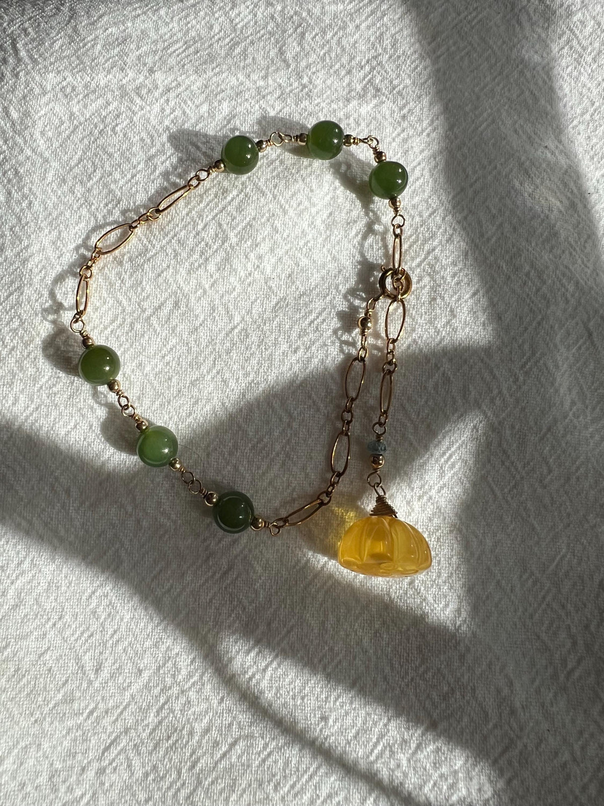 Nephrite & Amber Lotus Pod Bracelet — product image 3