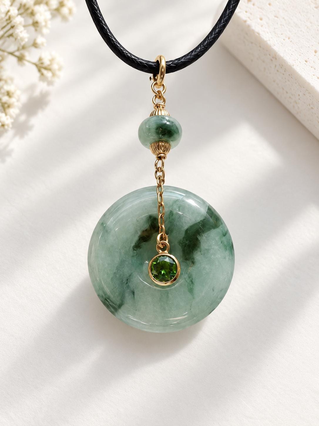 Green Jadeite Donut & Gemstone Pendant