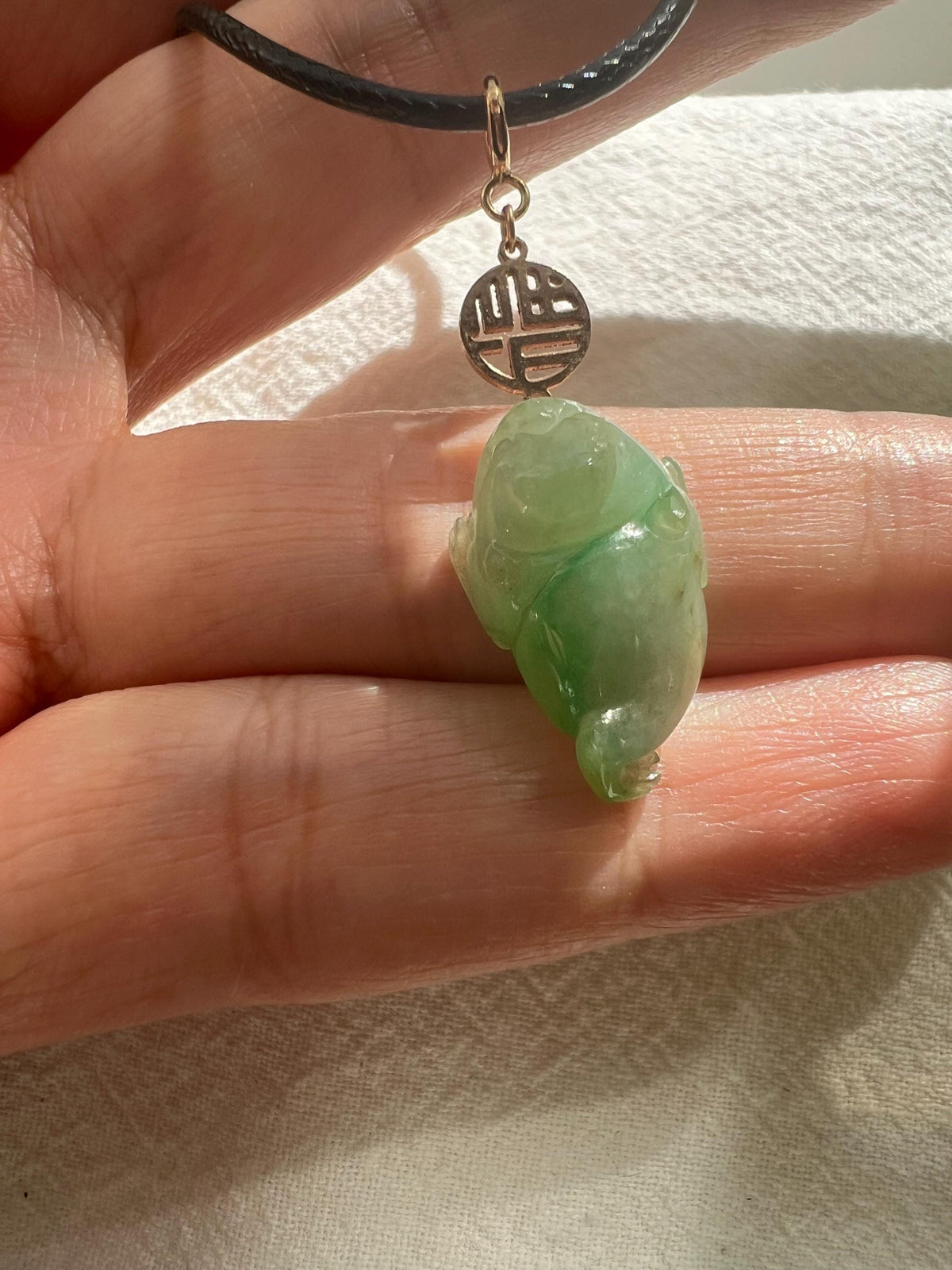 Green Jadeite Cicada & Fu Pendant