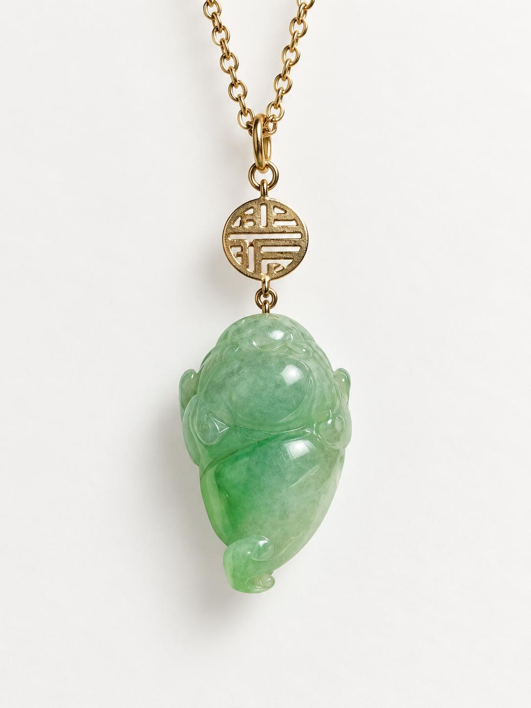 Green Jadeite Cicada & Fu Pendant