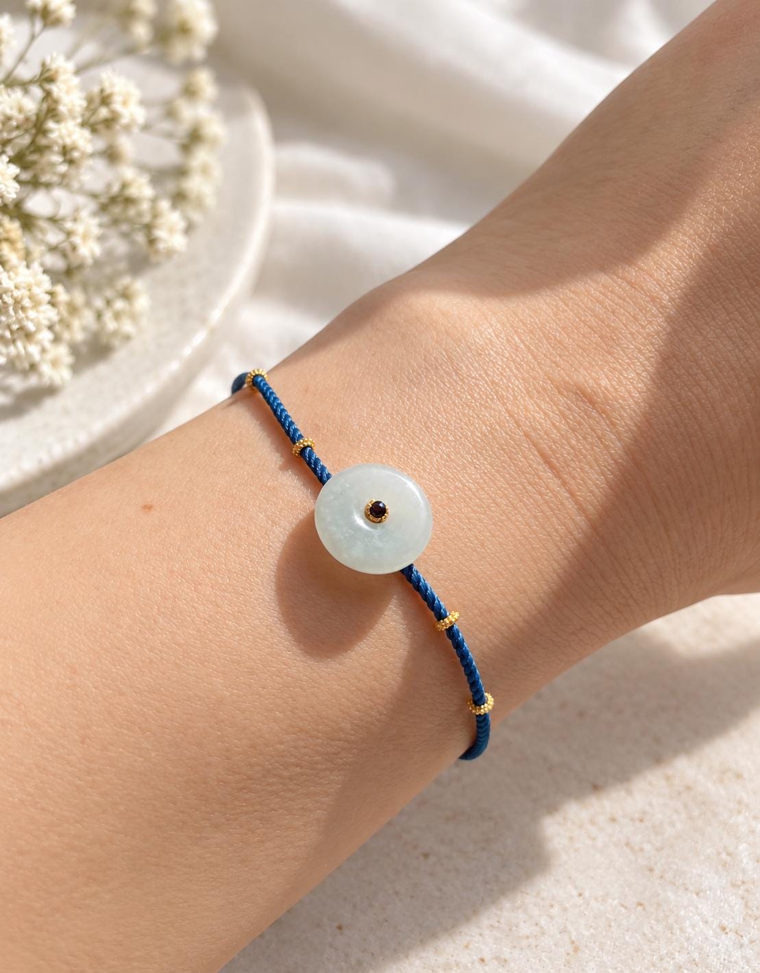 Jadeite Peace Donut Cord Bracelet