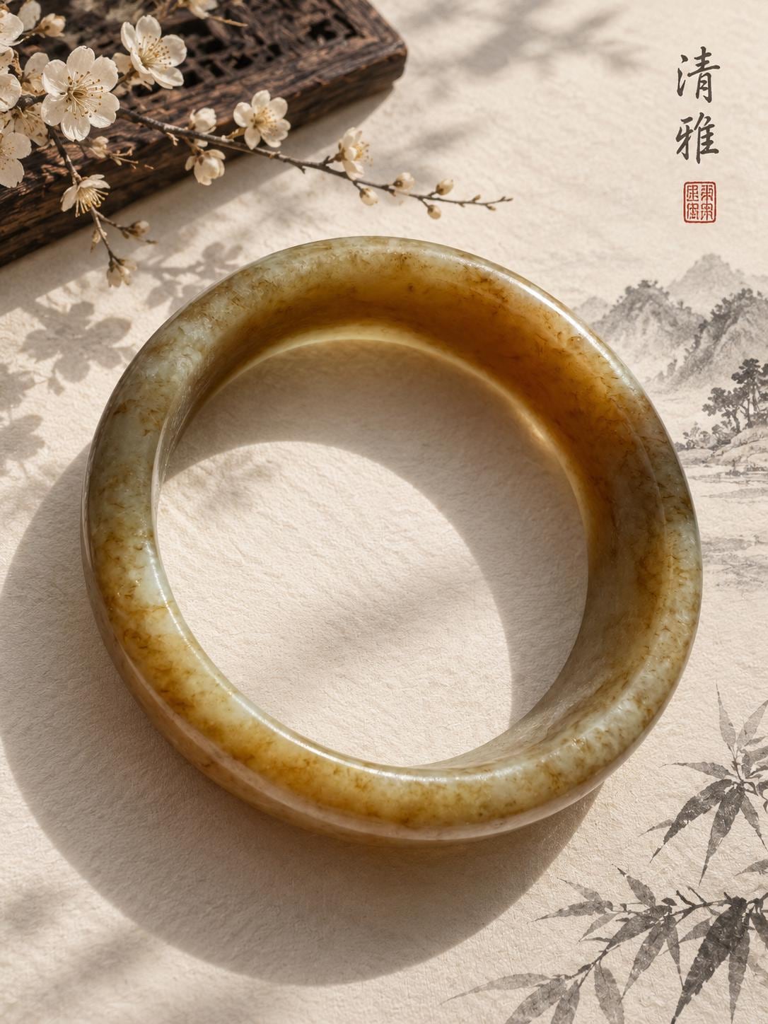Sugar-White Nephrite Bangle, 60 mm